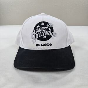Vintage 1995 Planet Hollywood Orlando Adjustable White Black Hat